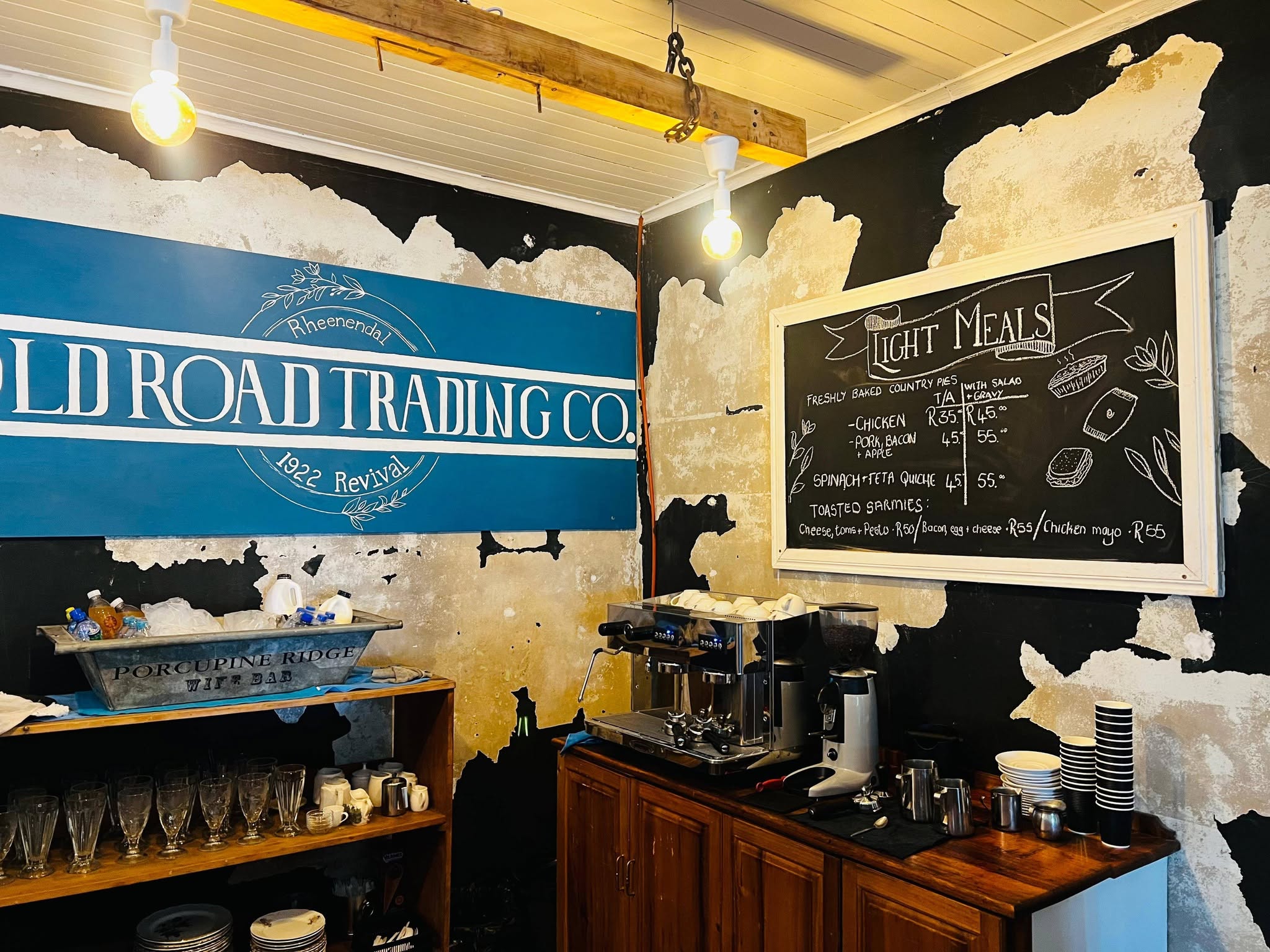 Coffee bar with espresso machine and light meals menu