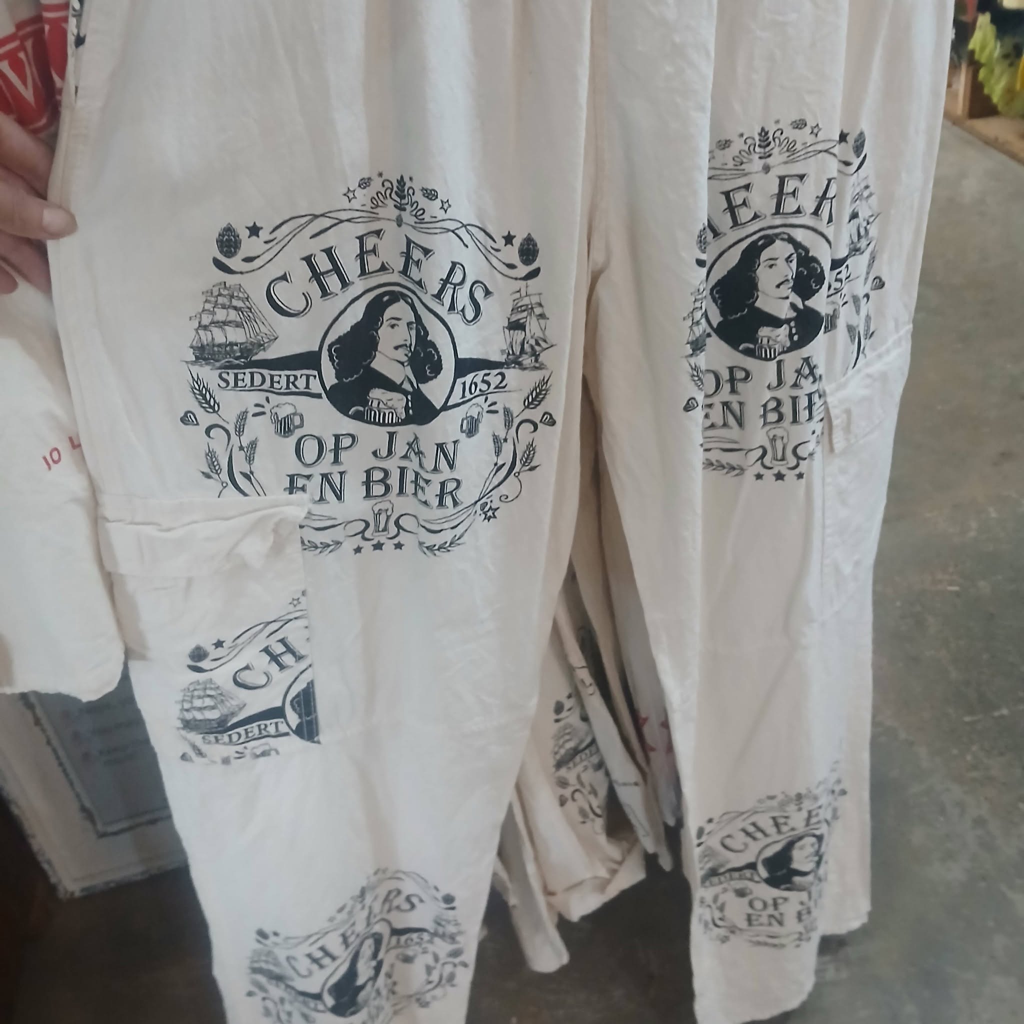 Printed apparel on display